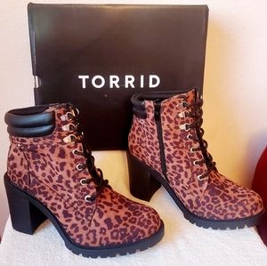 Torrid cheetah print 3.5 in. heel boots. Size 9.5